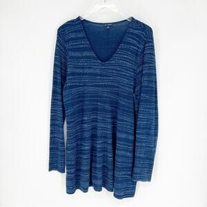 Pure J.Jill Indigo Dotted Striped Long Sleeve Tunic Top‎ L Blue